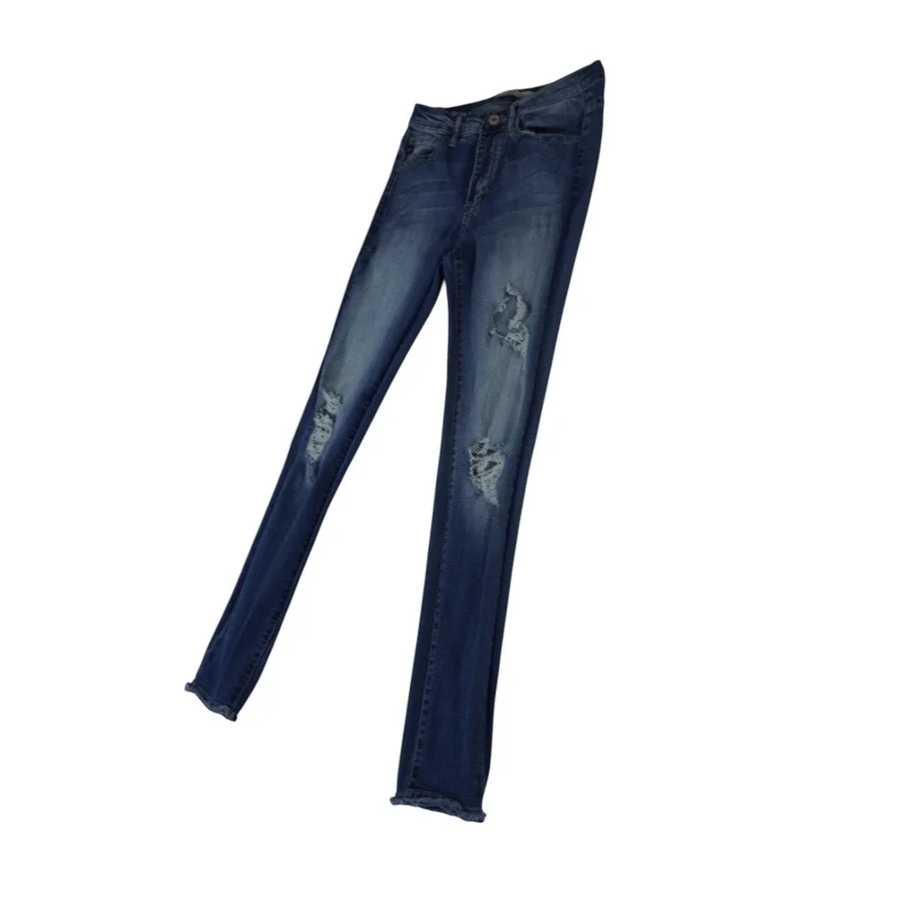 Kancan Los Angeles Skinny Jeans Womens 9 Blue Denim Cotton Distressed Frayed Hem